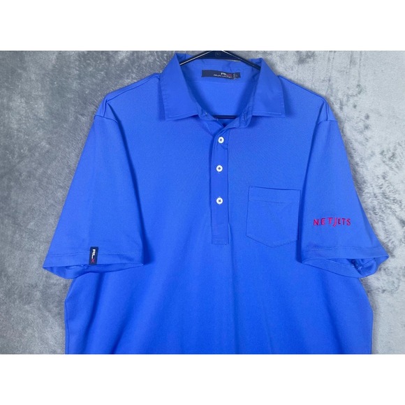 RLX Ralph Lauren Netjets Men's Golf Polo Shirt Blue Red Size Large